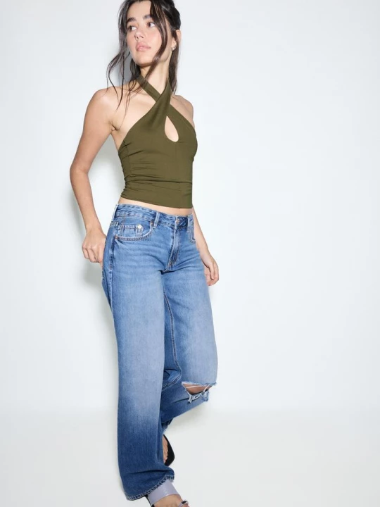 Obrázek produktu Stradivarius Džíny D91 S Low Waist Střihem A Širokými Nohavicemi Tmavě Modrá