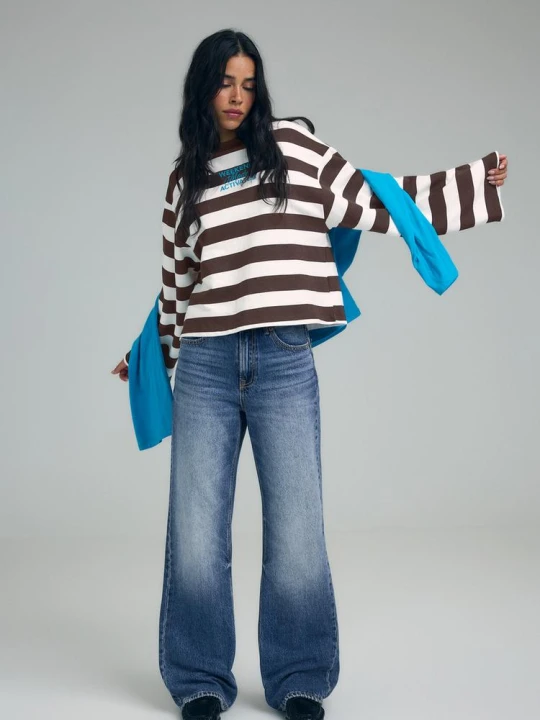 Obrázek produktu Stradivarius D92 Džíny Straight Wide S Roztržením Tmavě Modrá
