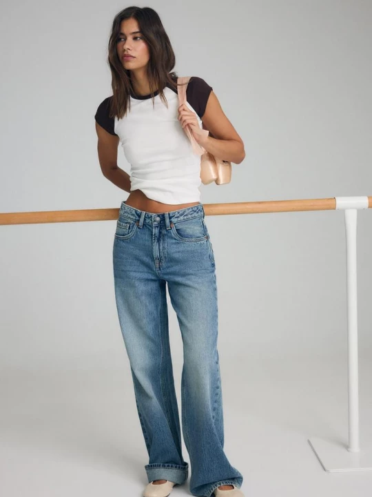 Obrázek produktu Stradivarius D92 Džíny Straight Wide S Roztržením Velmi Tmavě Modrá / Odšlichtování