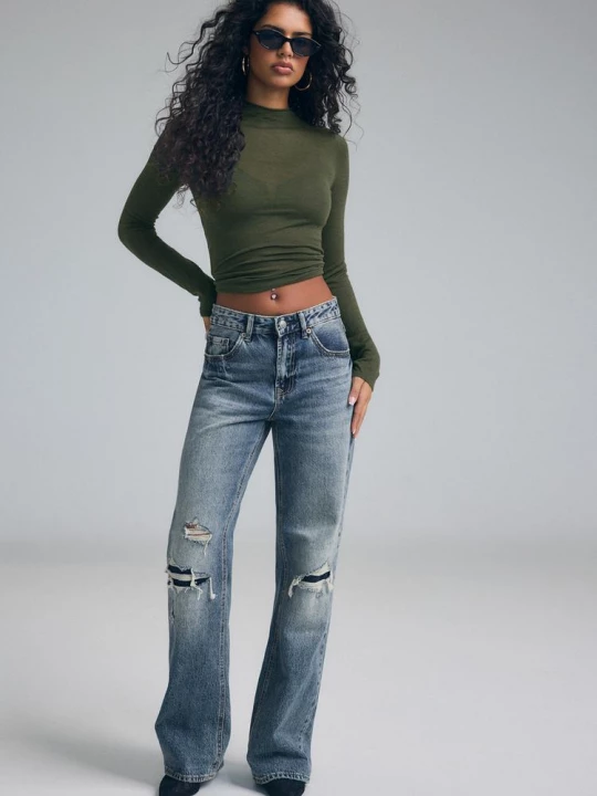 Obrázek produktu Stradivarius D92 Jeans Straight Wide Velmi Tmavě Modrá / Odšlichtování