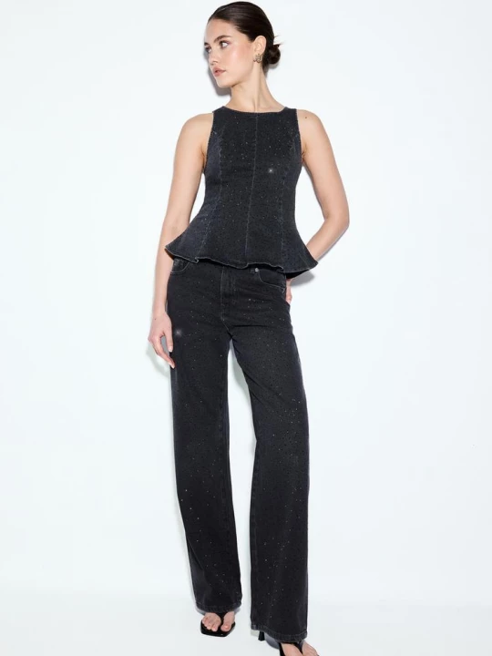 Obrázek produktu Stradivarius Denimový Top Peplum S Flitry Black