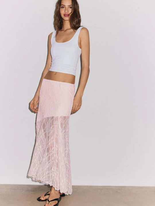 Obrázek produktu Stradivarius Dlouhá Krajková Sukně Pastel Pink