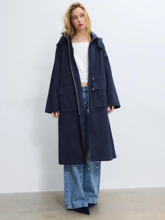 Obrázek produktu Stradivarius Dlouhá Splývavá Parka Navy Blue