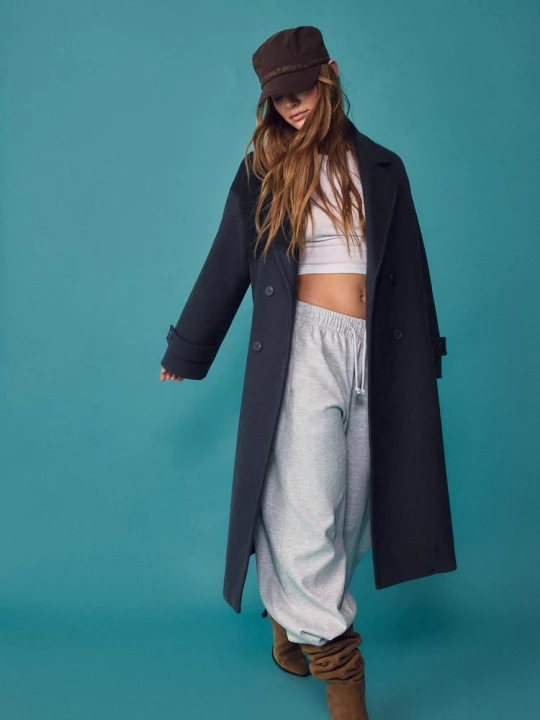 Obrázek produktu Stradivarius Dlouhý Oversize Kabát S Měkkým Omakem Navy Blue