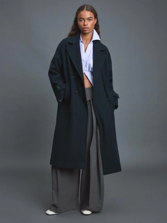 Obrázek produktu Stradivarius Dlouhý Kabát Oversize S Jemným Povrchem Navy Blue
