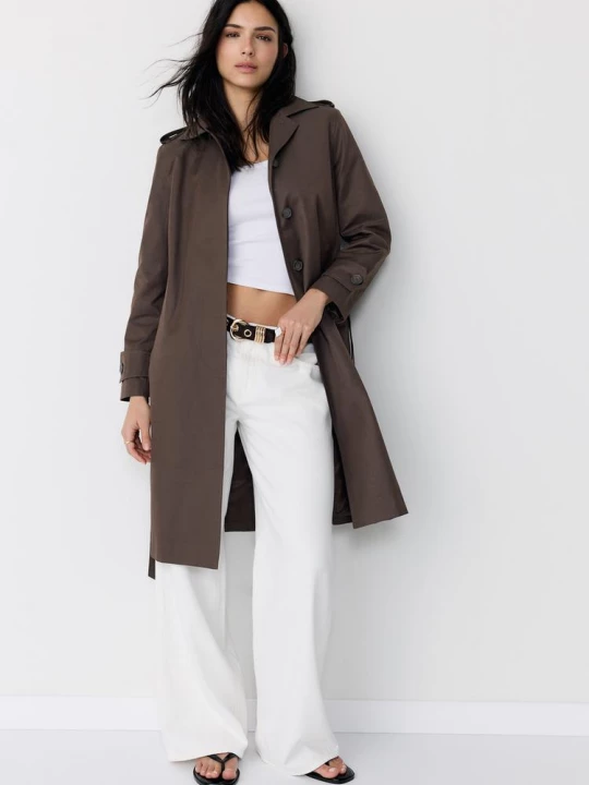 Obrázek produktu Stradivarius Dlouhý Trenčkot S Jednoduchým Zapínáním Brown