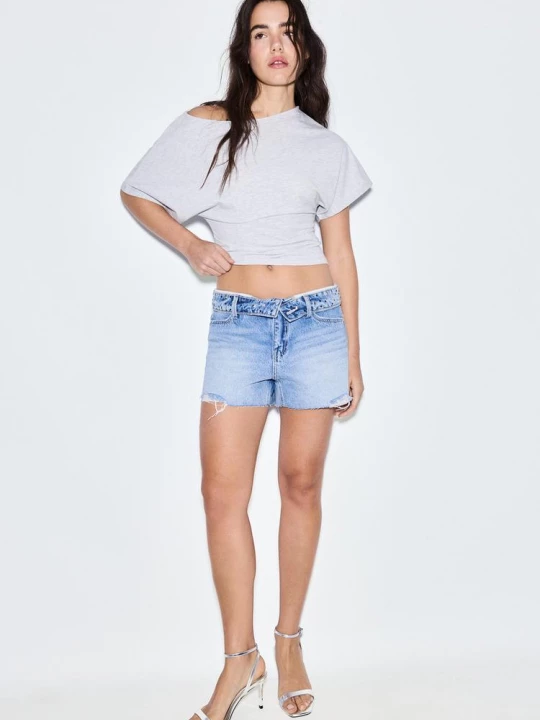 Obrázek produktu Stradivarius Džínové Šortky S Ohrnutým Pasem Velmi Tmavě Modrá / Odšlichtování