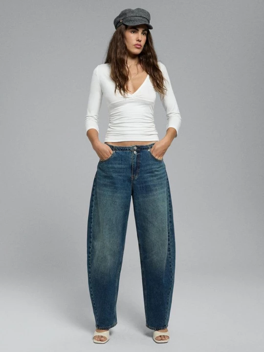Obrázek produktu Stradivarius Jeans Barrel S Regulací Modrá Overdye