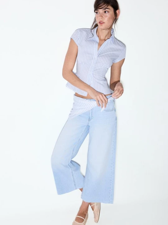 Obrázek produktu Stradivarius Džíny Culottes S Detailem Šátku Světle Modrá
