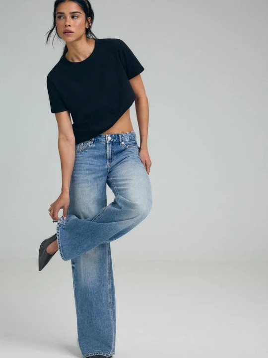 Obrázek produktu Stradivarius Džíny D91 Low Waist Široké Nohavice Modrá Overdye