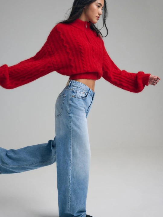 Obrázek produktu Stradivarius Džíny D91 Low Waist Široké Nohavice Světle Modrá