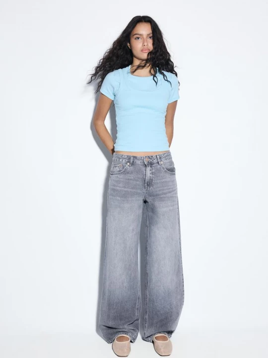 Obrázek produktu Stradivarius Džíny D91 Low Wide Leg Světle Šedá