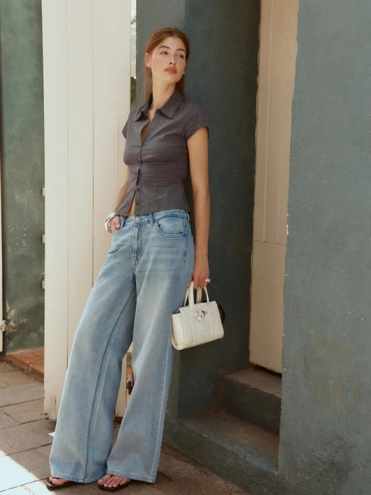 Obrázek produktu Stradivarius Džíny D91 Wide Leg S Low Waist Pasem Světle Modrá
