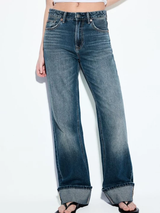 Obrázek produktu Stradivarius D92 Džíny Straight Wide Přebarvená Modrá