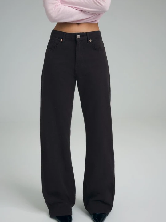 Obrázek produktu Stradivarius Džíny D92 Straight Wide Černá
