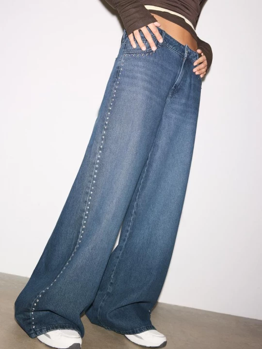 Obrázek produktu Stradivarius Džíny Wide Leg S Cvočky Ve Tvaru Srdce Tmavě Šedá