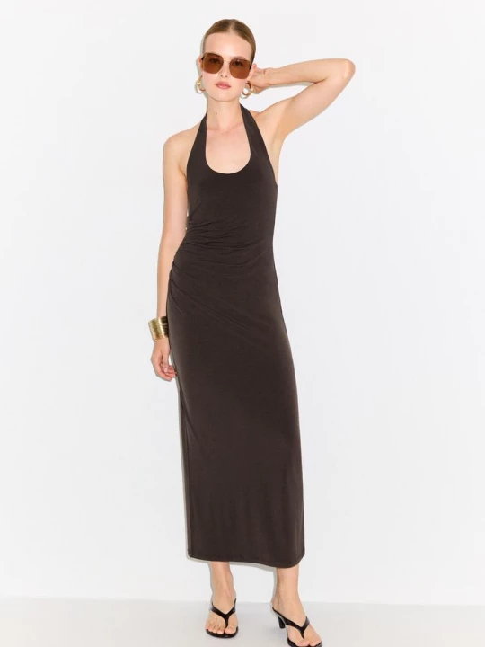 Obrázek produktu Stradivarius Halter Midi Šaty Brown