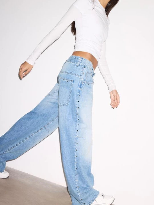 Obrázek produktu Stradivarius Jeans Super Baggy S Hvězdami Po Stranách Světle Modrá