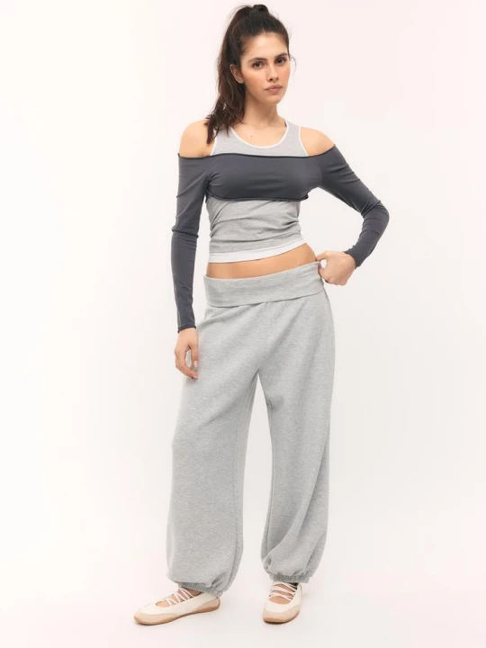 Obrázek produktu Stradivarius Jogger Kalhoty Balonového Střihu S Měkkým Pasem S Ohrnutím Grey Melange