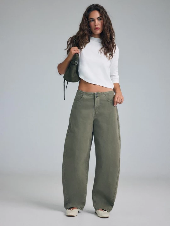 Obrázek produktu Stradivarius Kalhoty Barrel Fit S Regulací Khaki