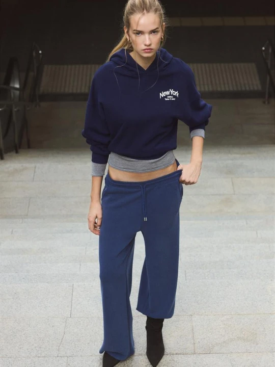 Obrázek produktu Stradivarius Kalhoty Jogger Palazzo S Měkkým Povrchem Tmavě Námořnická Modrá