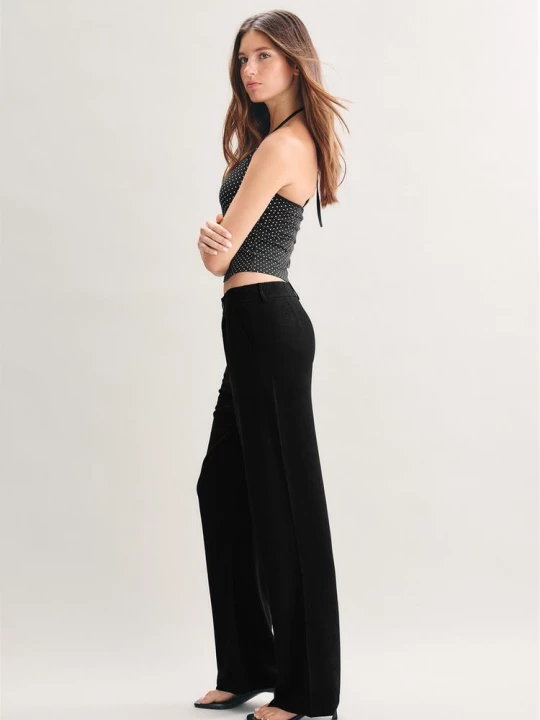 Obrázek produktu Stradivarius Kalhoty Rovného Střihu Se Vzhledem Lnu Black