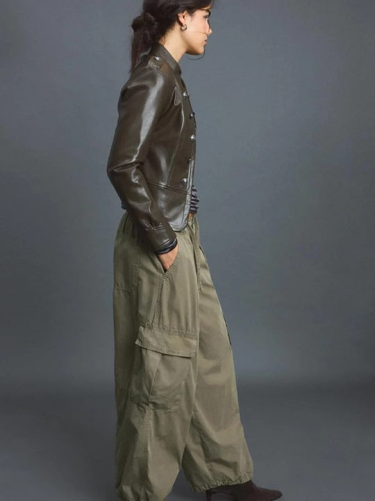Obrázek produktu Stradivarius Kalhoty Z Popelín Se Zarážkami Khaki