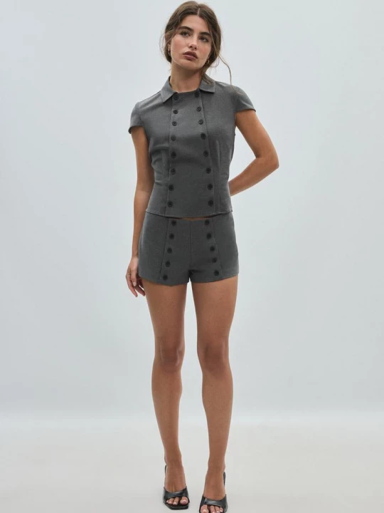 Obrázek produktu Stradivarius Košile S Krátkým Rukávem A Dvouřadým Zapínáním Dark Grey
