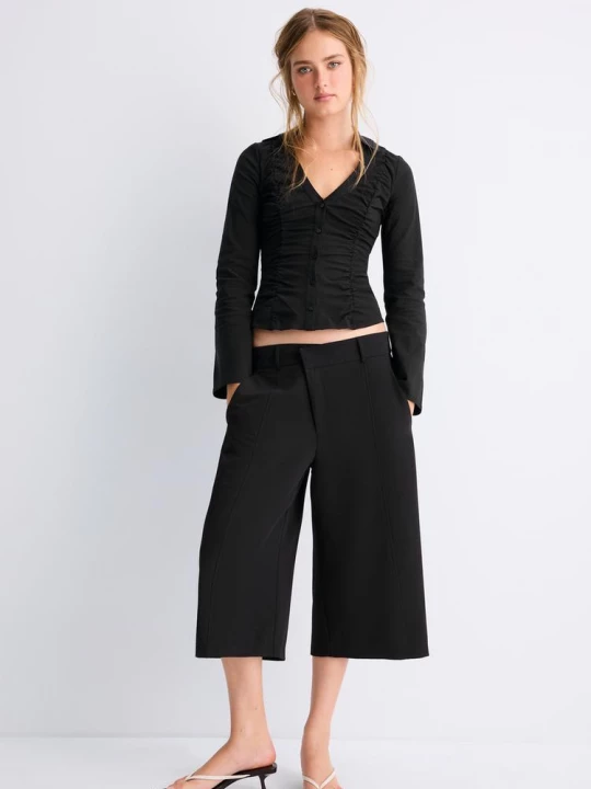Obrázek produktu Stradivarius Košile S Výstřihem Do V A Řasením Black