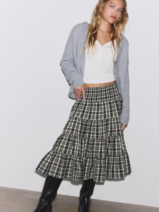 Obrázek produktu Stradivarius Kostkovaná Sukně Hnědá