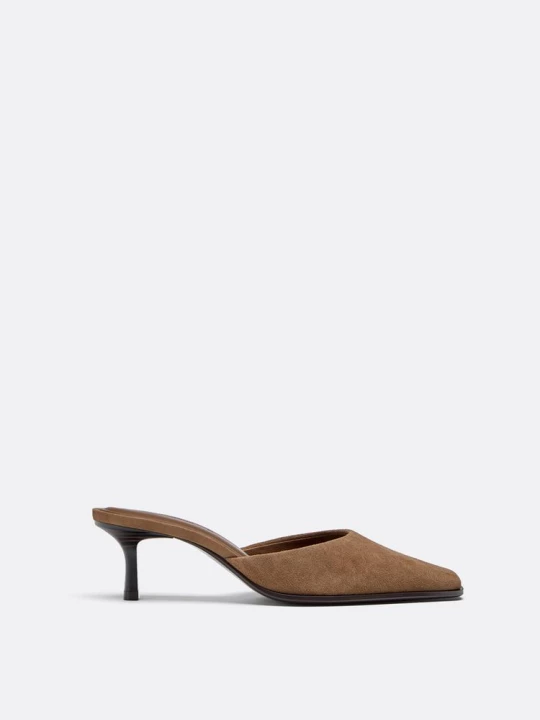 Obrázek produktu Stradivarius Kožené Mules S Tenkým Podpatkem Hnědá