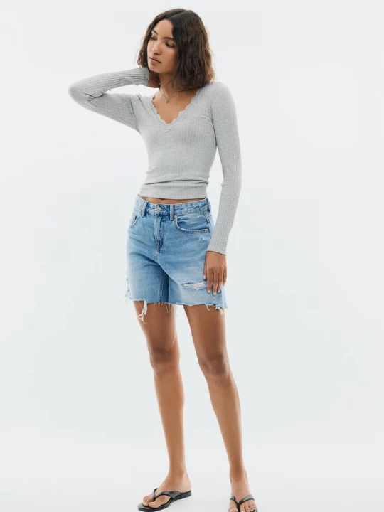 Obrázek produktu Stradivarius Krajkový Top Seamless Grey Melange