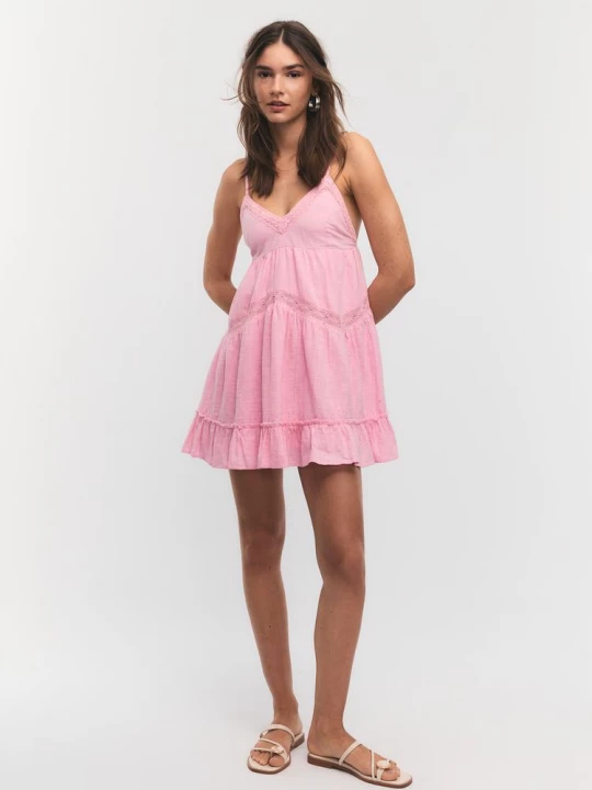 Obrázek produktu Stradivarius Krátké Šaty S Krajkovými Detaily Bubblegum Pink