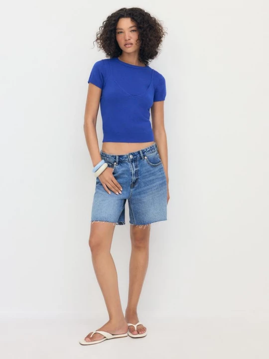 Obrázek produktu Stradivarius Krátký Pletený Svetr Překrytím Electric Blue