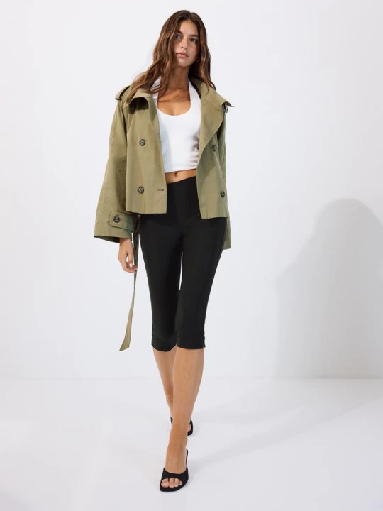 Obrázek produktu Stradivarius Krátký Trenčkot S Páskem A Stojáčkem Olive Green