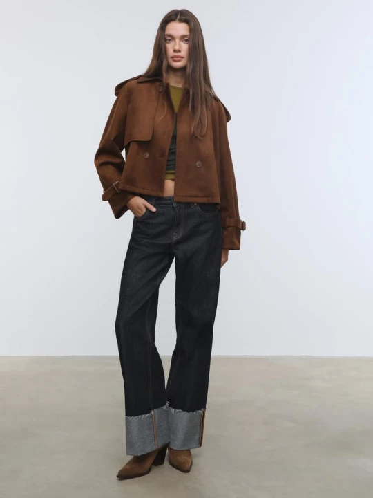 Obrázek produktu Stradivarius Krátký Trenčkot Z Imitace Semiše Brown