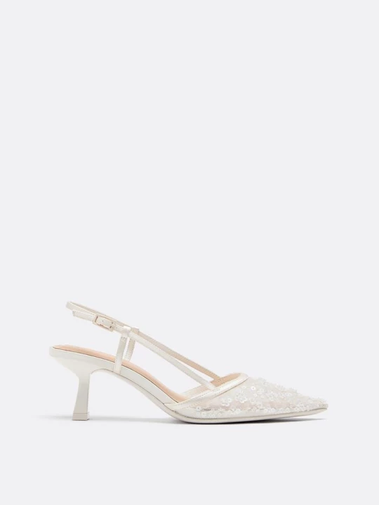 Obrázek produktu Stradivarius Lodičky S Tenkým Podpatkem, Mesh A Štrasem Béžová
