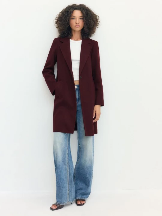 Obrázek produktu Stradivarius Midi Kabát Na Knoflík Burgundy