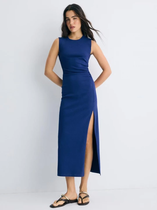 Obrázek produktu Stradivarius Midi Šaty Z Bengálské Látky Bez Rukávů Navy Blue
