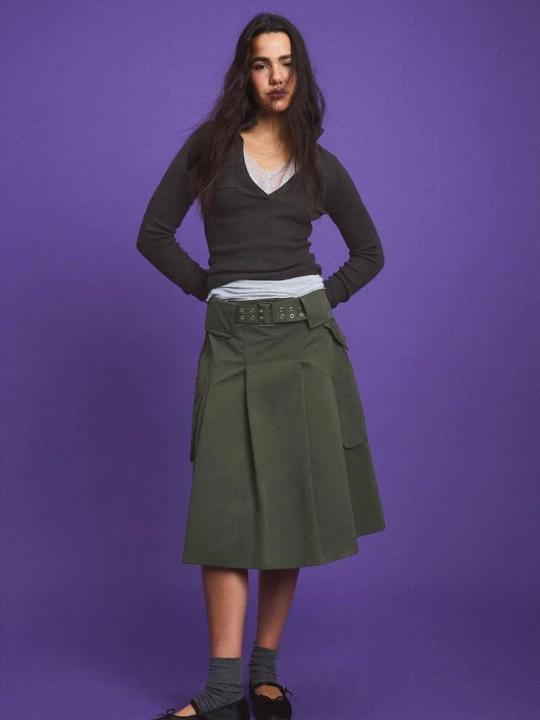 Obrázek produktu Stradivarius Midi Sukně Utility S Kapsami Khaki