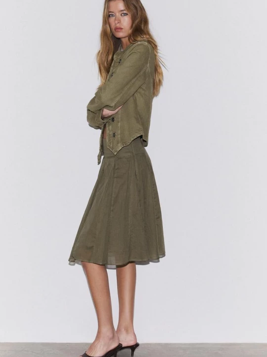 Obrázek produktu Stradivarius Midi Sukně S Volány Khaki