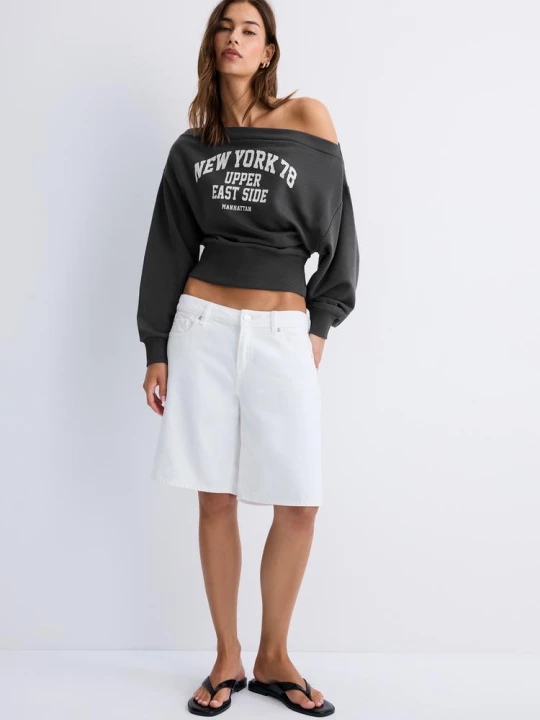 Obrázek produktu Stradivarius Mikina Cropped S Lodičkovým Výstřihem Dark Grey