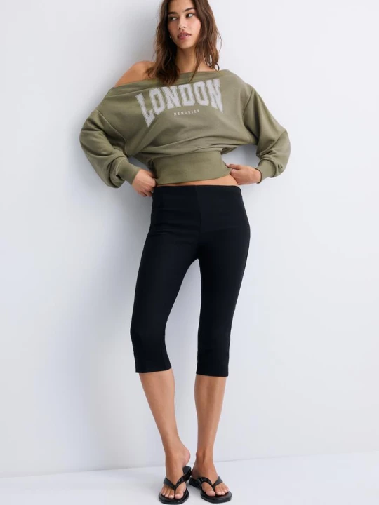 Obrázek produktu Stradivarius Mikina Cropped S Lodičkovým Výstřihem Khaki