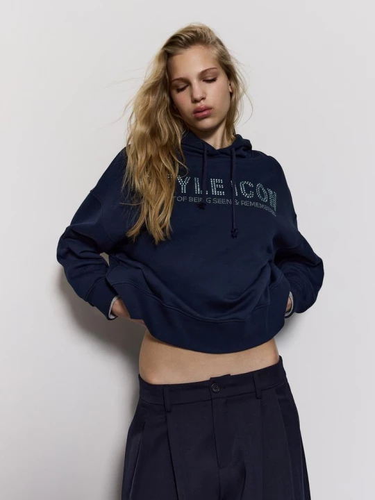 Obrázek produktu Stradivarius Mikina S Kapucí A Třpytkami Navy Blue