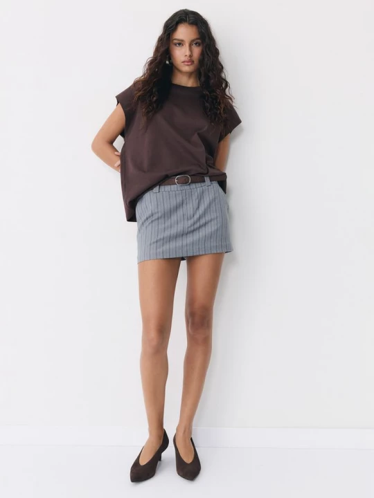 Obrázek produktu Stradivarius Mini Kalhotová Sukně S Páskem Grey Melange