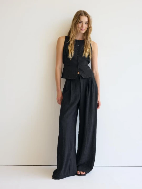 Obrázek produktu Stradivarius Nastavitelné Rustikální Kalhoty Se Širokými Nohavicemi Black