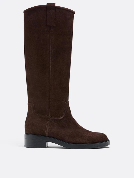 Obrázek produktu Stradivarius Ploché Jezdecké Boty Z Kůže Hnědá