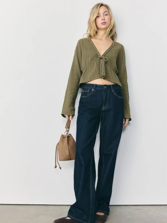 Obrázek produktu Stradivarius Otevřená Košile Cvočky Khaki