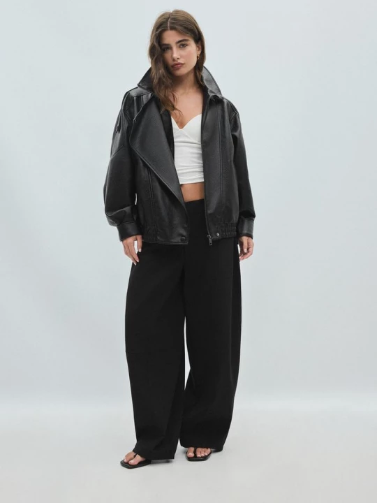 Obrázek produktu Stradivarius Oversize Biker Bunda Z Imitace Kůže Black