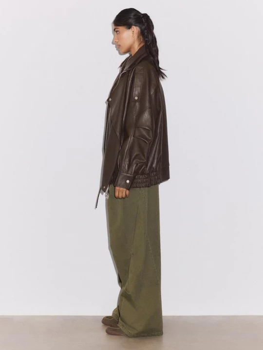 Obrázek produktu Stradivarius Oversize Bunda S Klopami Imitace Kůže Brown